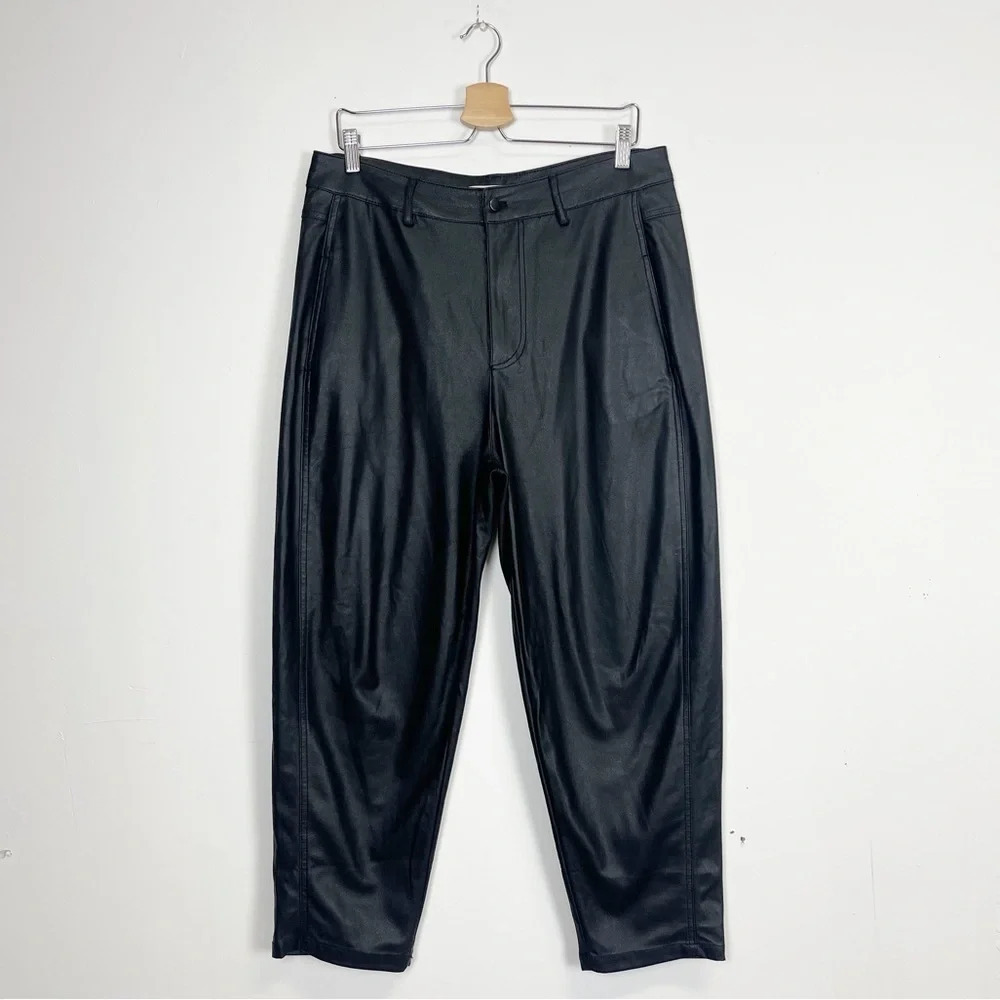 Zara Pants Womens Size Large Black Faux Leather Polyurethane High Waist